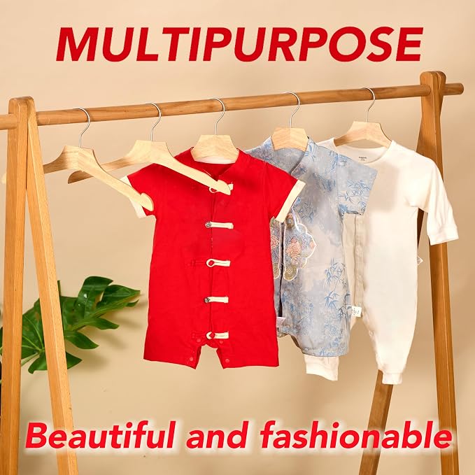 Natural 12.7" Ultra-Thin Wooden Children Closet Clothes Hangers 24PCS Wood Baby Kids Coat Hangers for Infant Toddler Newborn Jumpsuit Pants Skirts Jeans Space Saving Heavy Duty Durable Hangers - Image 7