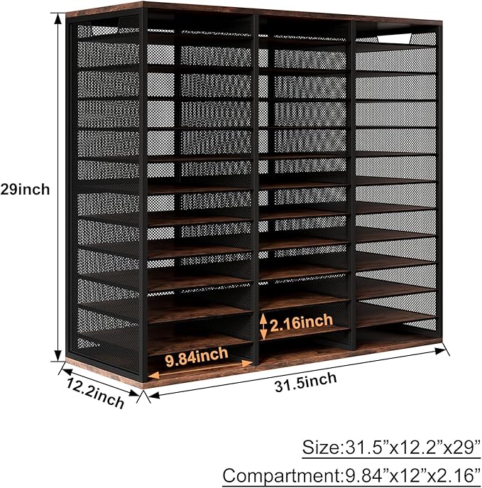 PAG Mass Mail Sorter - Adjustable Mail Holder, Countertop Literature Organizer, Student Mailbox for Classroom, Desktop Bill Paper Organizer for Office Home School, 36 Compartments, Brown - Image 6