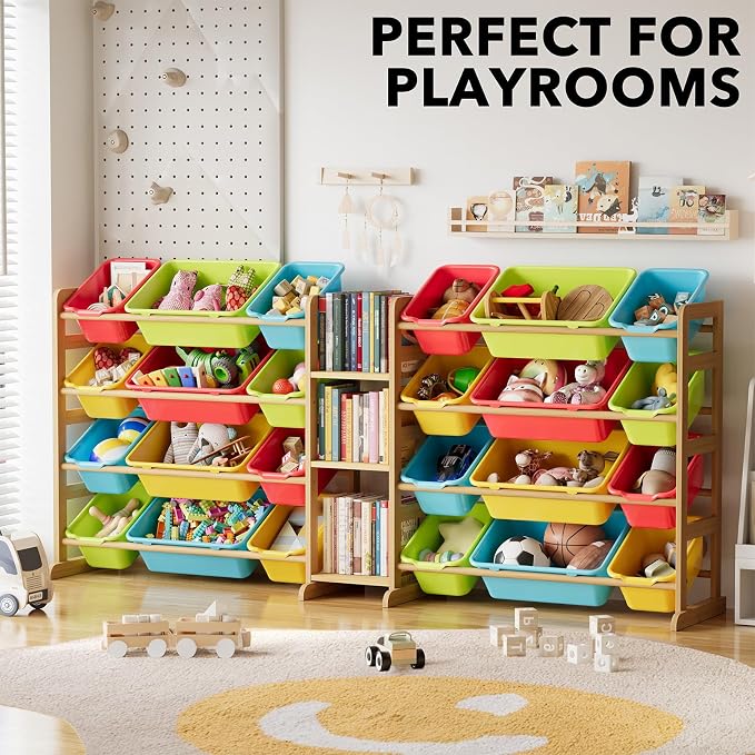 SpaceAid Large Toy Storage Organizer with 24 Bins and 3 Shelves, Toy Organizers Storage Bookshelf, Kids Bin Shelf Box Bookcase for Bedroom Playroom Organization Room Decor, Multi-Colored - Image 5