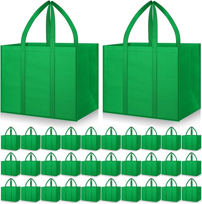 Hillban 30 Pack Large Reusable Shopping Bags Bulk | Heavy Duty Foldable Grocery Bags 16 x 13 x 10 Inch, Washable Portable Storage Totes with Reinforced Handles by Hillban