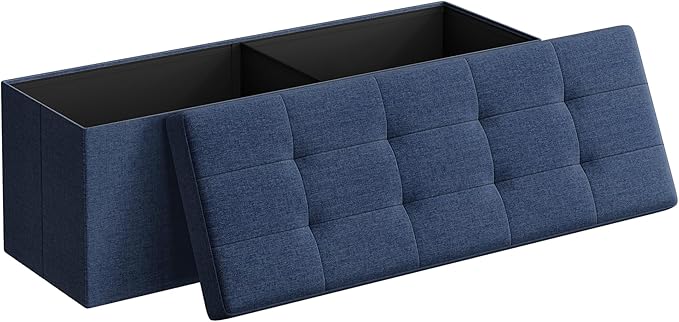 SONGMICS 43.3 Inches Folding Storage Ottoman Bench, Load 660 lb | Ottoman Foot Rest, Storage Chest, for Living Room, Entryway, Midnight Blue and Ink Black, MINOTA Collection ULSF77IN by Unknown
