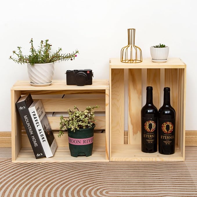 3 Packs Unfinished Pine Wooden Crate,DIY Wooden Storage Crate with Handles | 17x13x8.9 Inches,Easy-Assemble, Pine Milk Crates, Organizer for Home/Office/Farmhouse Decor - Image 7