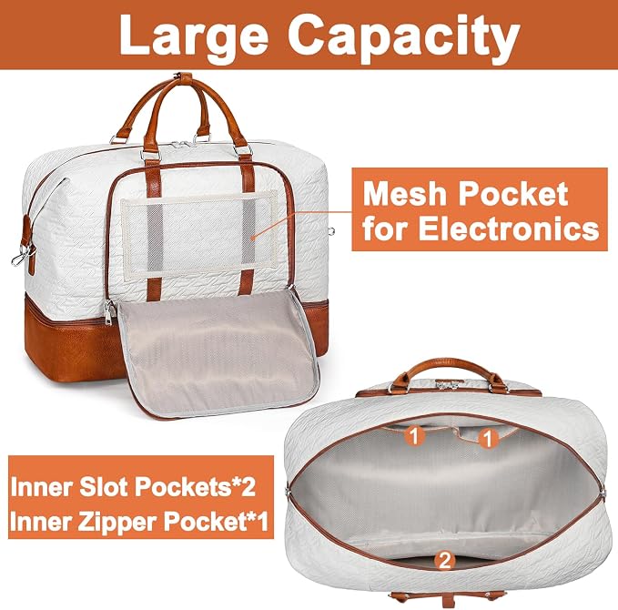 TIBES Travel Weekender Bag for Women, Overnight Bag with Shoe Compartment | 3PCS Large Travel Duffel Bag for Gym, Travel, Hospital, Business Trip, Carry On Tote, Wet & Dry Separation, Water Resistant - Image 4