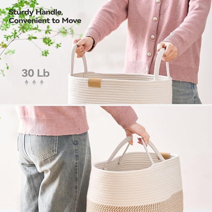 Nunsino 80L Laundry Hamper Basket,Baby Nursery Woven Storage Basket for Toys Bin,Pillows,Blankets,Clothes,Brown&White - Image 4