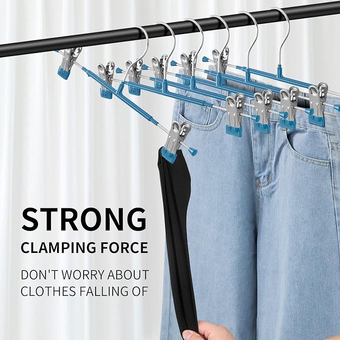 12 Inch Heavy Duty Pants Skirt Hangers with Clips, Blue, 20 Pack | Metal,Space Saving,Adjustable,Hanger for Jeans Shorts Clothes Slacks Trousers,For Adult,Men,Women,Children,Non Slip - Image 6