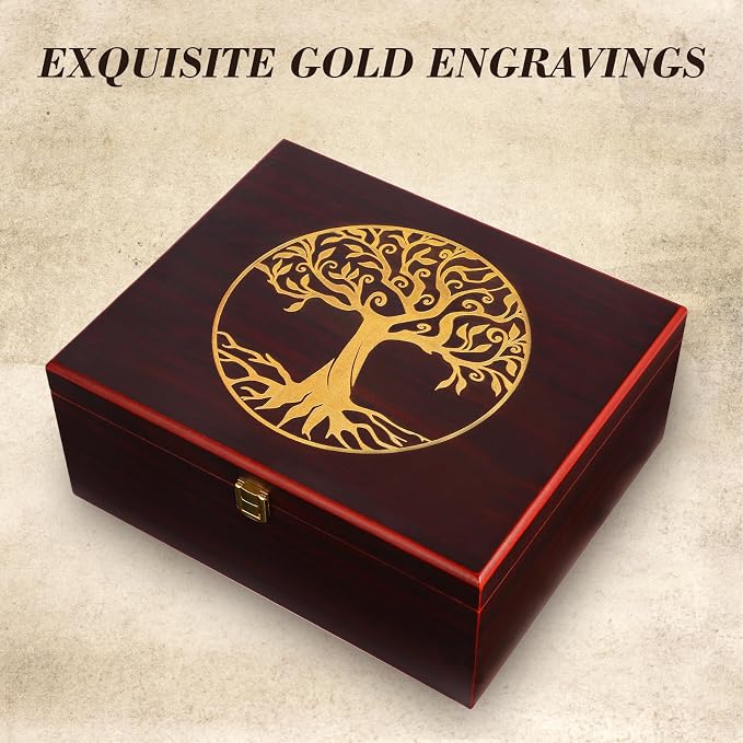 Tree of Life Wooden Keepsake Box - Decorative Boxes with Lids - Wooden Storage Boxes - Memorial Box (Red, Large) - Image 4