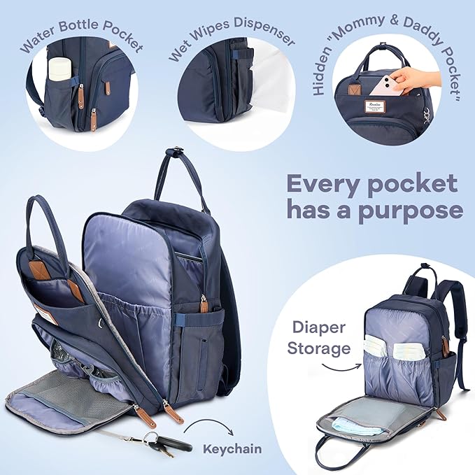 RUVALINO Baby Diaper Bag Backpack with Changing Pad, Baby Shower Gifts | Baby Essentials, Waterproof Travel Baby Bags for Mom Dad Girl Boy, Insulated Bottle Holders, Pacifier Case, Large Capacity - Image 4