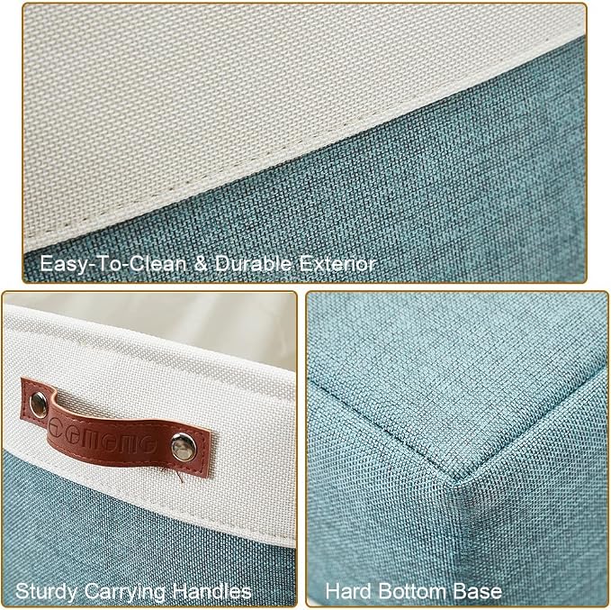 DECOMOMO Storage Bins, Extra Large Fabric Storage Baskets for Shelves 3Pack | 15.8 x 12.5 x 10 inches Decorative Linen Closet Organizers (Green & White) - Image 6