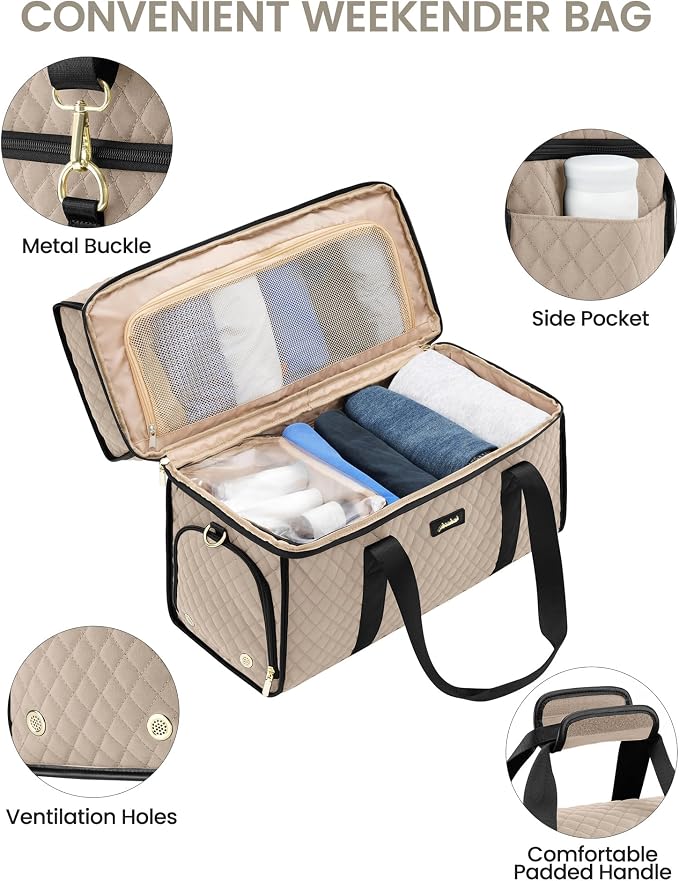 Weekender Travel Duffle Bag for Women: Overnight Bags with Shoe Compartment Carry on Bags for Airplanes with Toiletry Bag Weekend Yoga Gym Bag with Wet Pocket Nude Black - Image 6