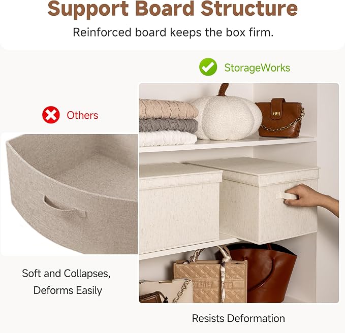 StorageWorks Fabric Storage Bins with Lids, Closet Storage Bins | Lidded Dust-proof, Easy Pull Handles, Foldable, Stackable, Ideal for Clothes Blanket Towel, Jumbo, Rustic Linen, 3-Pack - Image 7