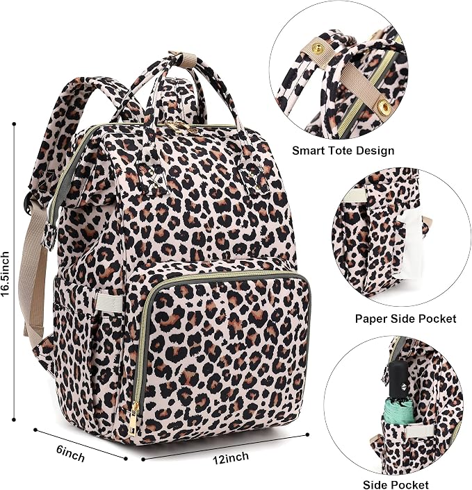 Leopard Baby Diaper Bag Backpack for Girls Boys, Waterproof Large Maternity Nappy Bags for Mom - Image 5