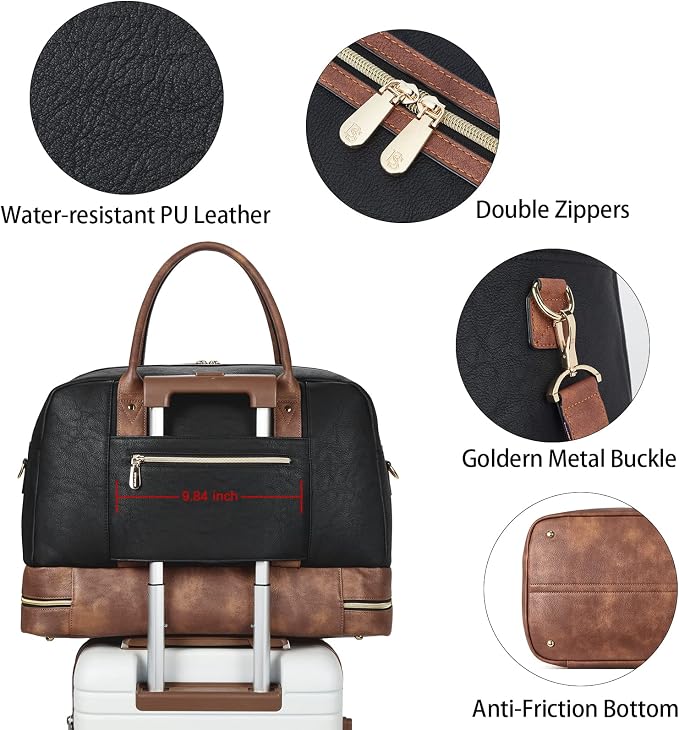 BOSTANTEN Weekender Bags for Women Travel Leather Overnight Bags | Shoe Compartment, Trolley Sleeve, Fits Under-seat, Airline-Friendly Carry-on Size, Designer, Weekend Getaways, Business Trip - Image 6