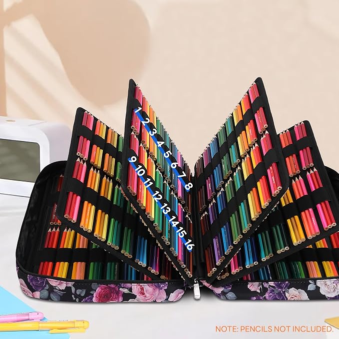 JAKAGO 480 Slots Colored Pencil Case Extra Large Capacity Pen Holder for Artist Painter Zipper Organizer Bag for Marker Highlighter Storage Case for Office Sketch Travel Supplies (Purple Rose) - Image 3