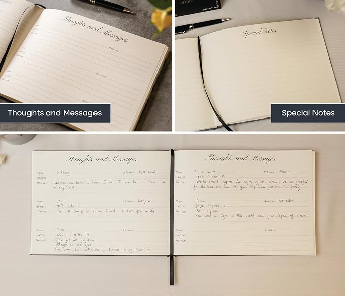 Candle Hardcover Funeral Guest Book - 9.5 x 7 Celebration of Life Guestbook for Memorial Service with 5x7 Paper Sign, Pen, Black Photo Corner Stickers - Image 6