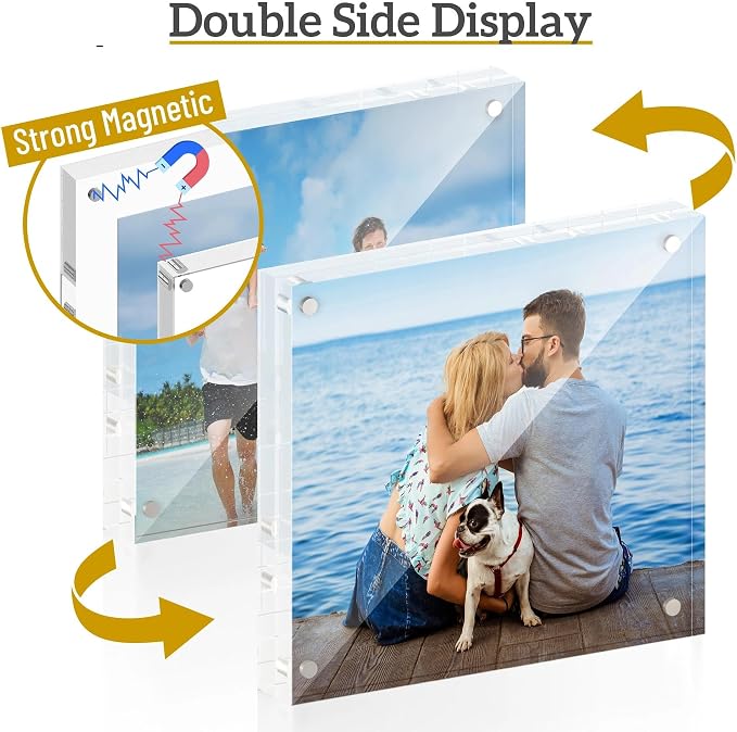 ATZYmolin 3 Pack 5x5 Acrylic Picture Frame, Magnetic Double Sided | 20mm Thick Frameless Clear Transparent Photo Frame, Self Standing for Desktop Tabletop, with Microfiber Cloth - Image 3