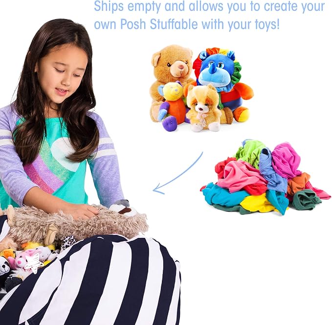 Posh Stuffable Kids Stuffed Animal Storage Bean Bag Chair Cover - Childrens Toy Organizer, Medium 27" - Canvas Stripes Blue and White - Image 3