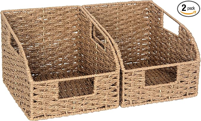 StorageWorks Wicker Baskets for Organizing, Book Baskets, Orange, 2-Pack | Round Paper Rope Pantry Organizers and Storage, Wicker Storage Baskets for Shelves, Baskets for Books, Pantry Storage Baskets by StorageWorks