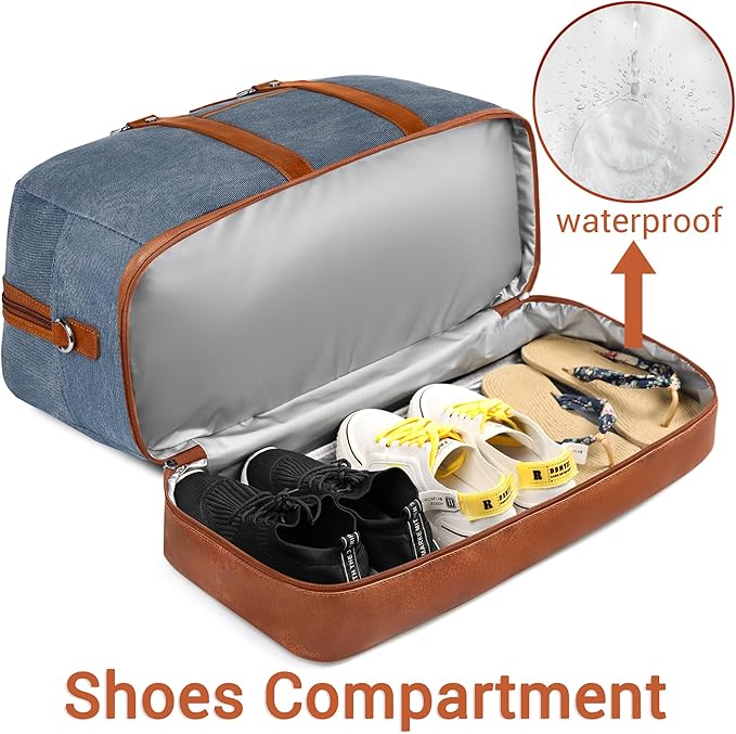 Weekender Bag for Women, Large Overnight Bag Canvas Travel Duffel Bag Carry On Tote with Shoe Compartment 21" 3Pcs Set - Image 2