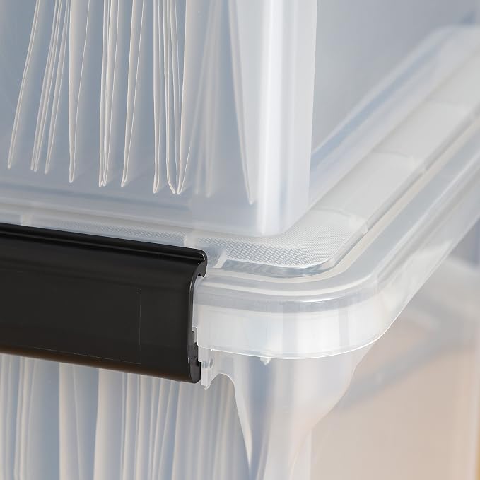 IRIS USA WeatherPro File Box Organizer, Letter/Legal, 32 Qt. Clear | Protect files and paperwork with a durable design featuring secure closure and convenient organization - Image 7