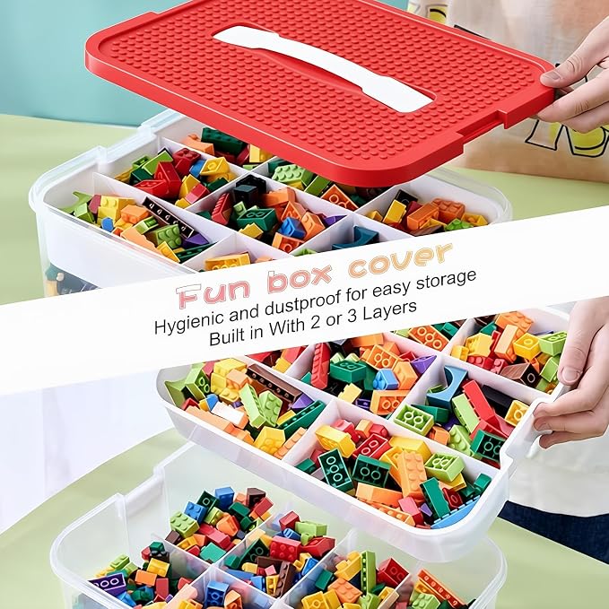 Toys Organizer Storage Case for Lego Box Kids Toy Stackable Building Blocks with Lids Bins Adjustable Lego Storage Containers Plastic Toy Box Red 1 Layer - Image 6
