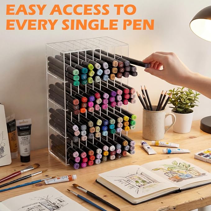Colingmill Acrylic Marker Organizer for 144 Markers, Extra Large Art Marker Storage Rack for Desk, Back to School Supplies Durable Desk Storage for Artists Teachers Students Office (Small) - Image 5
