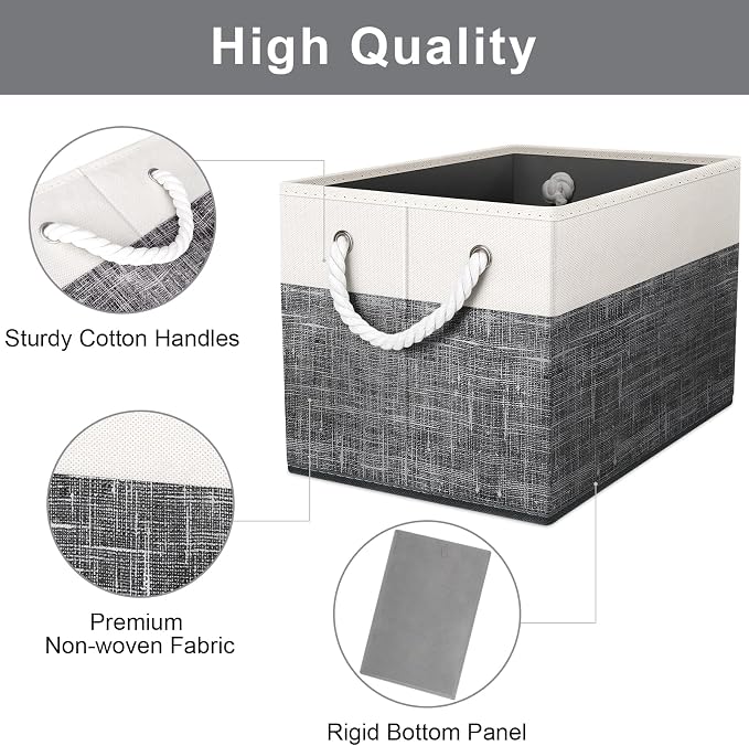 Storage Bins 4-Pack, Foldable Storage Baskets for Organizing Toys, Books, Shelves, Closet, Large Storage Box with Rope Handles, Sturdy Organizer Bins, White & Black - Image 3