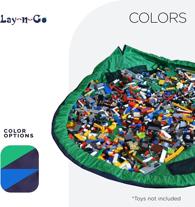 Lay-n-Go Layflat Portable Drawstring Cinch Storage Toy & Mini Figures Organizer & Play Mat, Mesh Pockets, Home & Travel, Kids & Toddlers Playdates, 2 Straps for Backpack, Durable, Machine Washable - Image 7