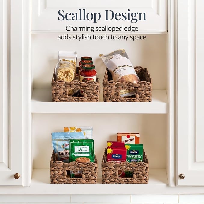 Best Choice Products 9x12 Scalloped Shelf Baskets, Woven Storage Bins, Storage Organizers for Pantry, Living Room, Bedroom, Nursery & Laundry, 4 Pack - Chestnut - Image 3