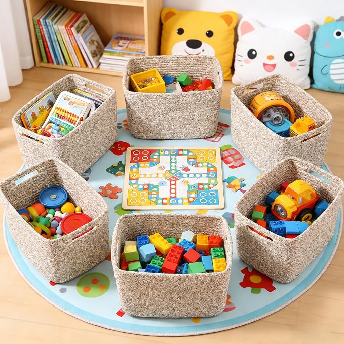 6 Pack Woven Rope Baskets, 12.6"×9"×7.8" Storage Bins, Brown | Storage Boxes for Toys, Books, Towels, Clothes, Shelf Baskets Organizer,Empty Gift Baskets for Living Room, Bathroom, Bedroom - Image 3