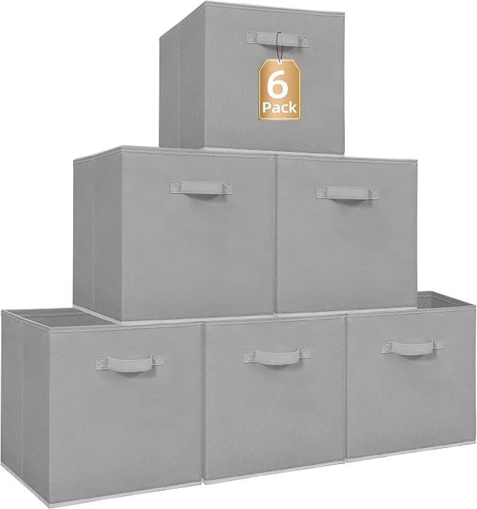 STORAGE MANIAC Storage Cubes, 13 Inch Collapsible Storage Bins with Handles, 6 Pack Fabric Foldable Bins for Organization, Durable Storage Bins for Closet, Shelves, Offices, 6-Pack Grey by STORAGEMANIAC