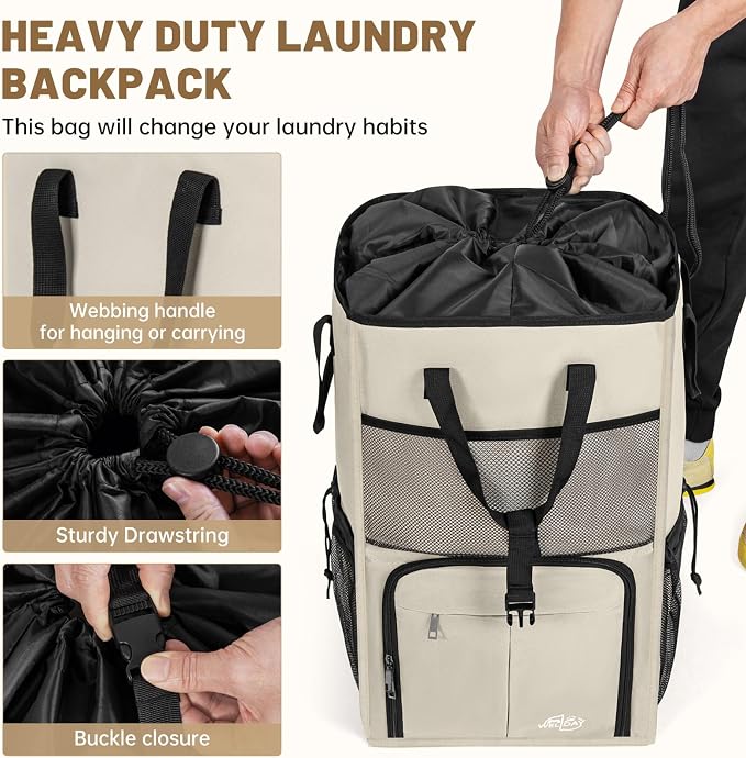 Large Laundry Backpack Bag with 3 Sizes Mesh Wash Bags Total 170L | 2 in 1 Laundry Hamper Basket with Shoulder Straps, Freestanding Laundry Bag for College Dorm, Laundromat, Apartment - Image 6