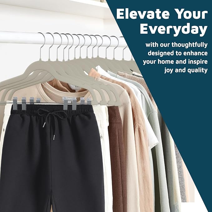 Lifemaster Velvet Skirt Hangers – with Adjustable Clips, 360 Degree Swivel Hook, and Non-Slip Shoulder Notch, Holds Up to 10 lbs, for Organizing Skirt, Pants, Dress, and Clothes, Pack of 30, Ivory - Image 10