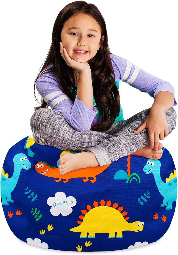 Posh Stuffable Kids Stuffed Animal Storage Bean Bag Chair Cover - Childrens Toy Organizer, Medium-27 - Canvas Dinos on Blue by PoshCreations