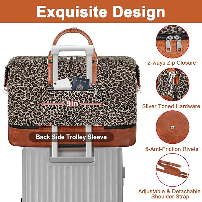 TIBES Travel Weekender Bag for Women, Overnight Bag with Shoe Compartment | 3PCS Large Travel Duffel Bag for Gym, Travel, Hospital, Business Trip, Carry On Tote, Wet & Dry Separation, Water Resistant - Image 5