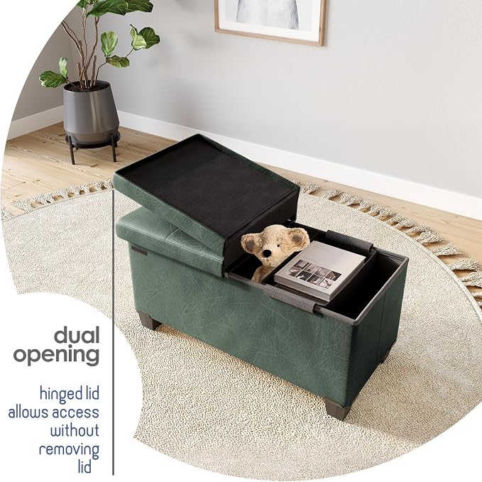 Storage Ottoman Bench with Bins, 30-in Storage Bench for Bedroom End of Bed, Folding Foot Rest Ottoman for Living Room Max 660lbs, Leather Ottomans, Green - Image 9