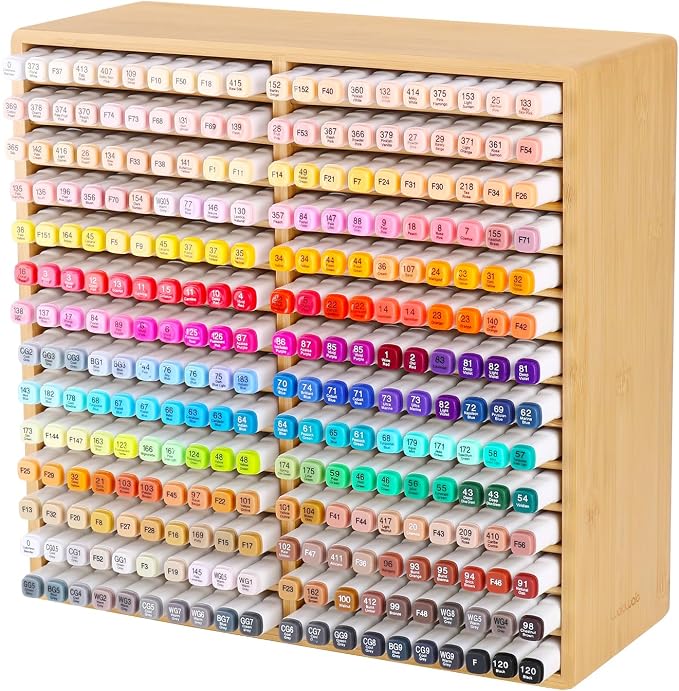 Bamboo Marker Organizer Markers 280pcs Markers Pen Holder Art Supply Pencil Storage Organizer with 28 Compartments All-in-One Marker Storage for Office Home (Holds up to 280pcs Markers) by walowalo