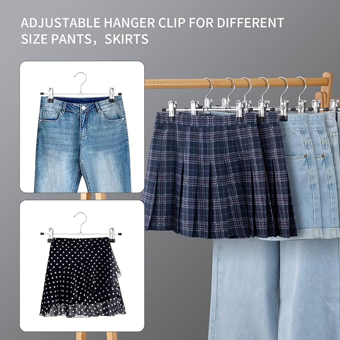 Cimlord 50 Pack Pants Hangers with Clips Skirt Hangers for Women Shorts Hangers Heavy Duty Metal Clothes Hanger for Closet Space Saving Non Slip Trousers Hanger Jeans Hanger for Men,Black,14 Inch - Image 5
