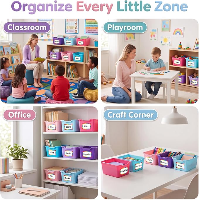 Funrous 6 Pack Plastic Cubby Bins for Classroom, Stackable Storage Bins with Rainbow Labels and Handles Cubby Organizer Containers for Teacher Supplies Home Office Daycare and Playroom (Purple Pastel) - Image 5