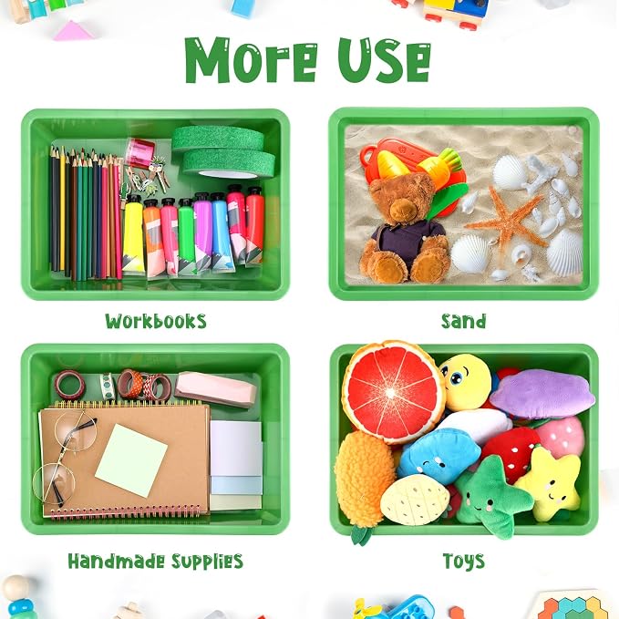 18 Pcs Flat Storage Organizer Bins Letter Size Paper Tray Classroom Storage Plastic Art Trays Classroom Pencil Organizer Baskets for School Office Teacher Book Organization(Green) - Image 5
