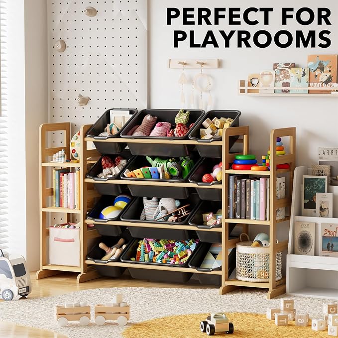 SpaceAid Toy Storage Organizer with 6 Shelves and 12 Bins, Toy Organizers Storage Bookshelf, Kids Bin Shelf Toys Box Bookcase for Bedroom Playroom Organization Room Decor, True Black - Image 5