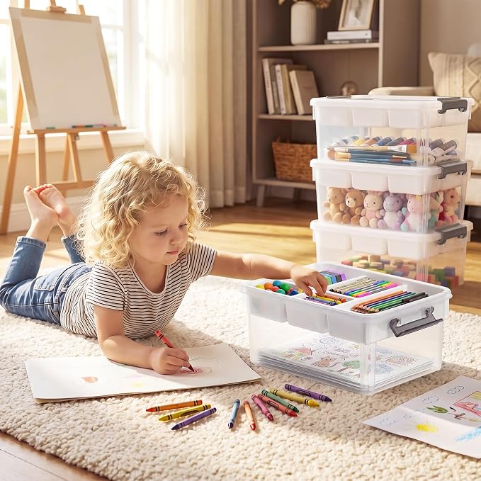 Citylife 17QT 2Packs Clear Craft Organizers and Storage Box with Tray | Stackable Art Supply Organizer Storage Bins with Lids for Beads, Markers, Sewing, Tools, Playdoh, Coloring Books, Made in USA - Image 7