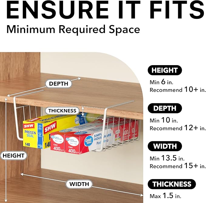 Simple Houseware 6PK Under Shelf Basket, White - Image 3