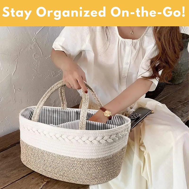 Baby Changing Basket Set with Diaper Caddy Organizer Macrame Boho Moses Basket for Babies, Handmade 100% Cotton Rope, Woven Portable Nursery Decor Waterproof Pad & Floral Pad - Image 9