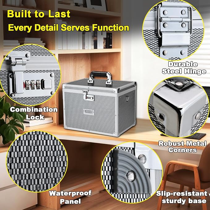 Hanging File Box for Letter, All-in-one set with 20 Folders | Portable Locking Filing Storage Box with Handle & Shoulder strap, Lockable File Cabinet Documents Safe, Lockbox Doc Organizer - Image 3