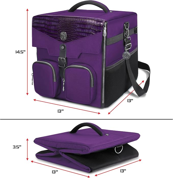 ENHANCE Board Game Shoulder Bag - Collector's Edition Board Game Storage with Shoulder Strap and Accessories Pockets for Dice, Cards, More - Reinforced Carrier Protects Tabletop Games (Dragon Purple) - Image 4