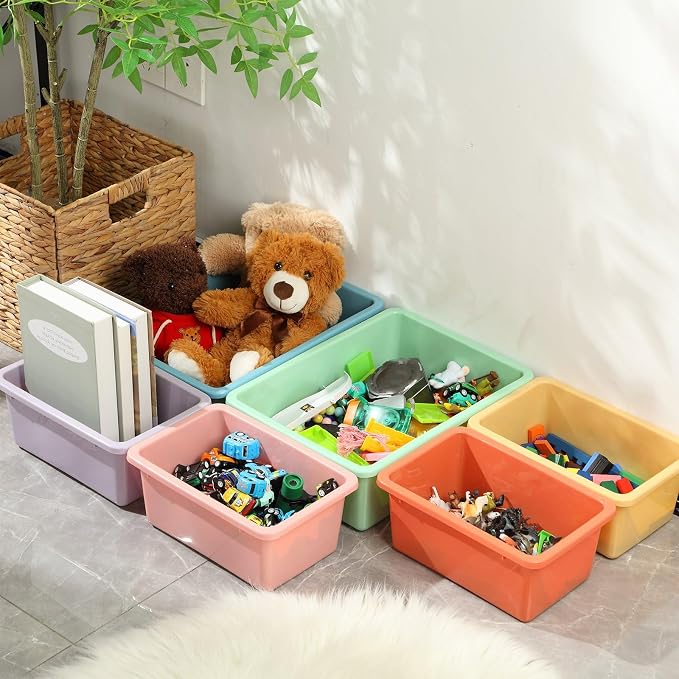 Zonon 12 Pcs Plastic Cubby Bins Office Storage Container Storage Bins Plastic Organization with 1 Pack Self Adhesive Label for Library Office Home Nursery(Pastel) - Image 5