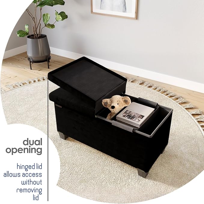 Storage Ottoman Bench with Bins, 30-in Storage Bench for Bedroom End of Bed, Folding Foot Rest Ottoman for Living Room Max 660lbs, Velvet Ottomans, Black - Image 8