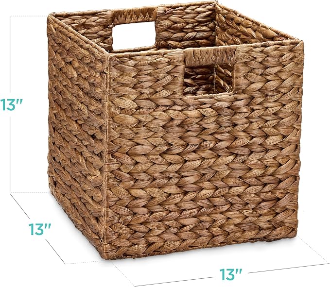 Best Choice Products 13x13in Pack of 5 Cube Storage Baskets, Water Hyacinth Multipurpose Collapsible Organizers, Handwoven Laundry Totes for Laundry, Living Room, Kids Room & Nursery - Chestnut - Image 2
