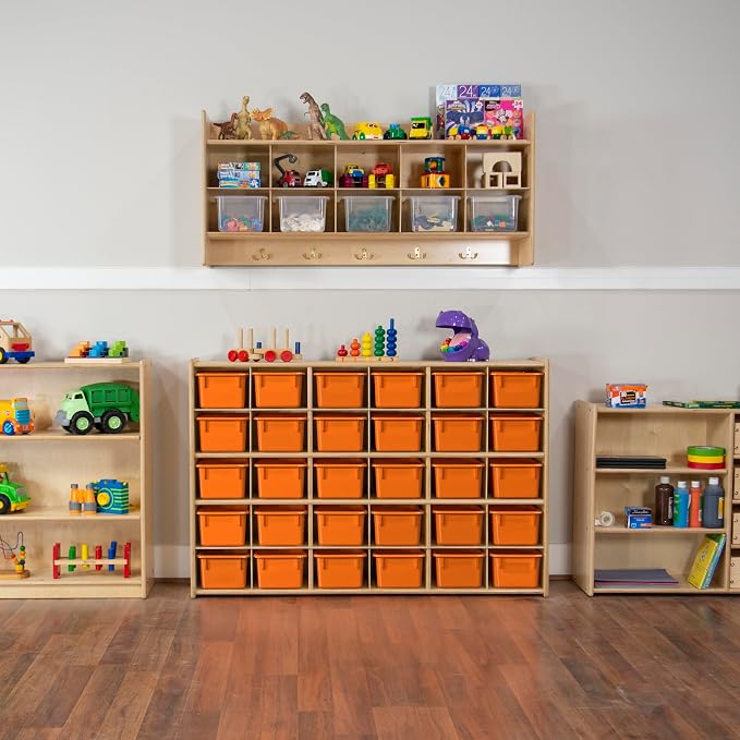 Wood Designs Cubby Storage Bin, Heavy Duty Plastic Containers for Kids Orange Cubby Tray Set of 12 - Image 6