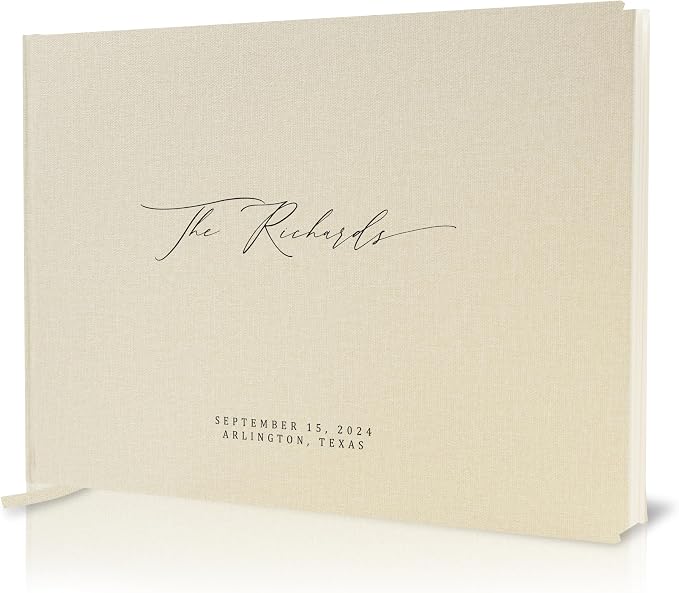 Personalized Guestbook in Cream - Premium Custom Modern Guest Book for Wedding Reception, Birthday Party or Events w/Bookmark Blank Pages for Signing, Extra Large 11.5 x 8.5 inches by MUUJEE